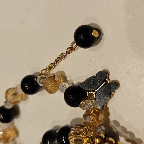3 Black & White & Goldtone Glass & Crystal Beaded Stretch Bracelet Set - Picture 3 of 9